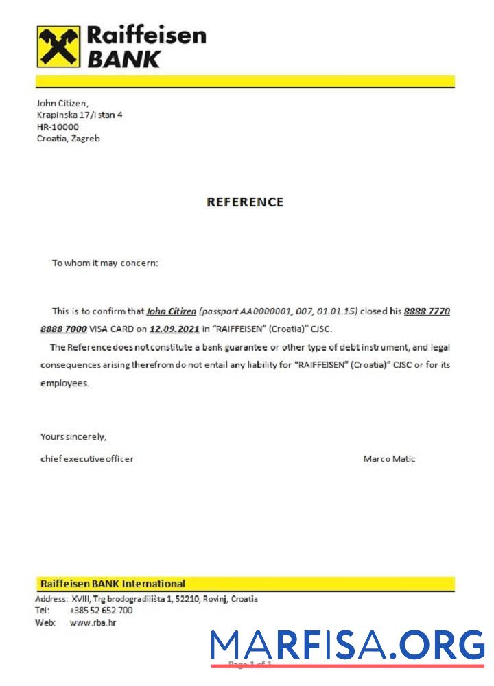 Downloadable Croatia Raiffeisen bank closure reference example